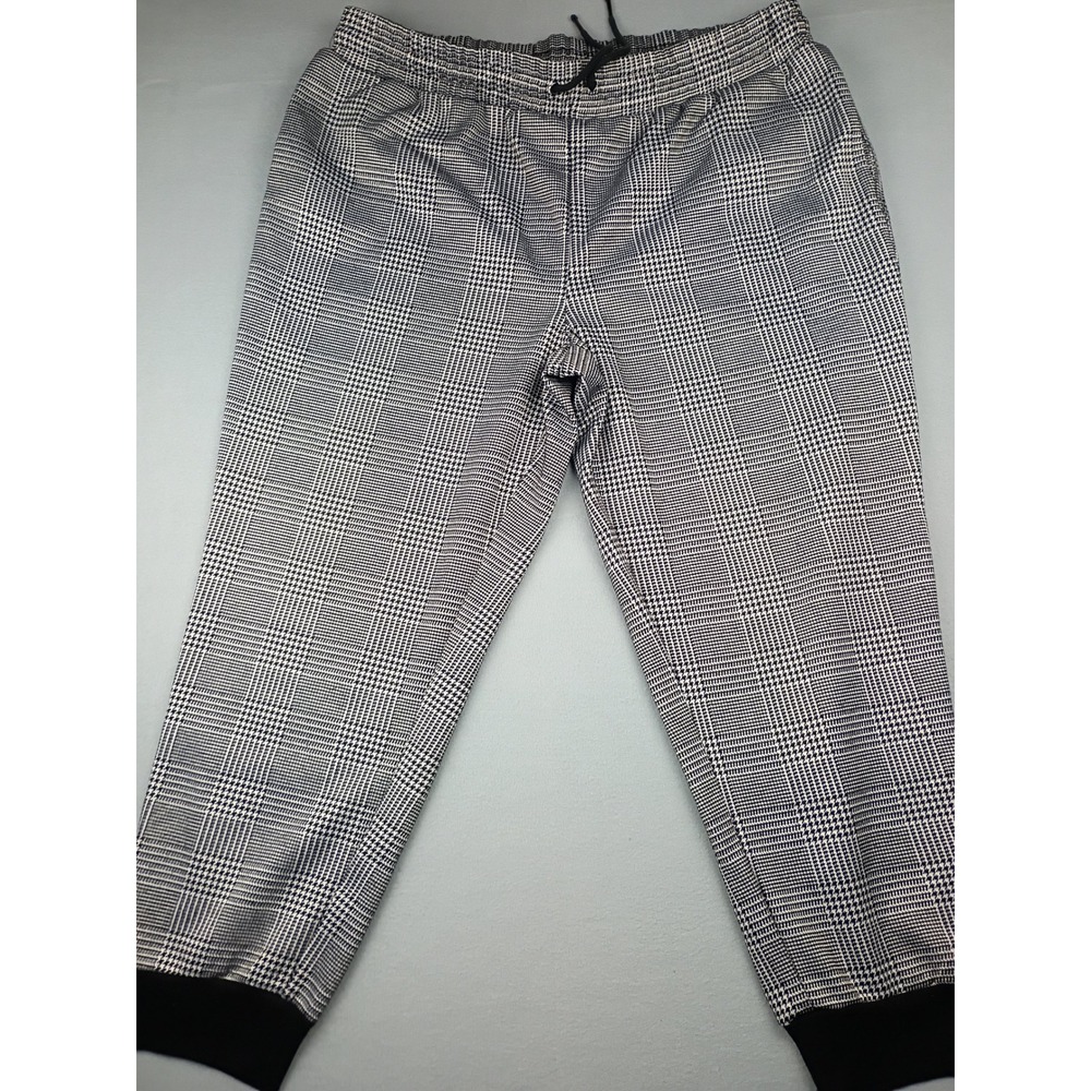 Bar III Glen Plaid Jogger Pants Black White Drawstring Waist XL